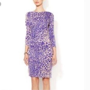 LK Bennett Reversible Animal Print Midi Dress Purple Pink US 10 Cowl Neck Vneck